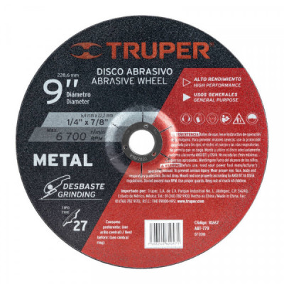 ABT-779 Disco para desbaste de metal, tipo 27, diámetro 9 pulgadas  TRUPER