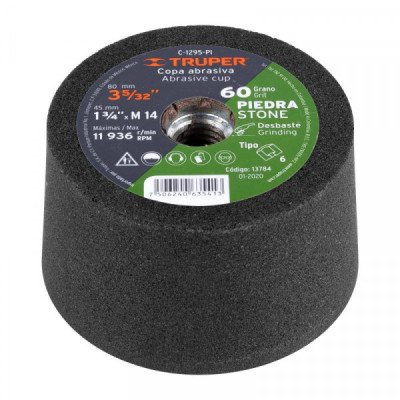 C-1295-PI Copa desbaste, 3-5/32 pulgadas , 14 mm, grano 60 para piedra TRUPER