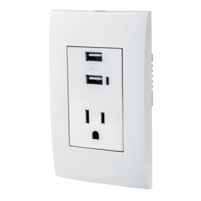 COUSB-OB Contacto 2polos + tierra con 2 puertos USB, Oslo, blanco TRUPER