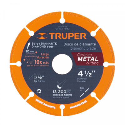 DID-445 Disco de diamante, 4-1/2 pulgadas  corte metal TRUPER