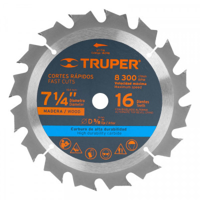 ST-716 Disco sierra p/madera 7- 1/4 pulgadas , 16 dientes, centro 5/8 pulgadas  TRUPER