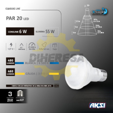 121501 Foco Led Par 20 6w Luz Blanca Ip65, Caja Color