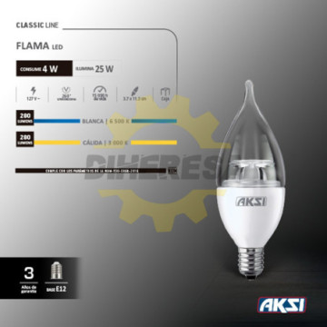 122032 Foco Led Flama 4w Luz Blanca E12, Caja Color