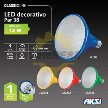 122241 Foco Led Par 38 12w Azul Ip65, Caja Color