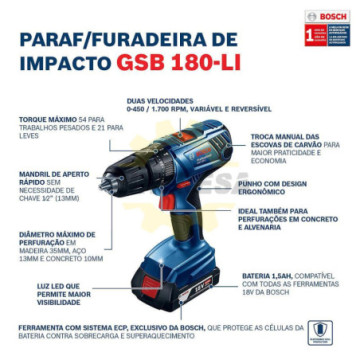 06019G52G2 Rotomartillo GSB 180-LI + GDX 180 LI