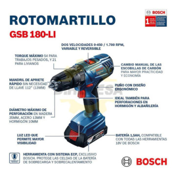 06019G52G2 Rotomartillo GSB 180-LI + GDX 180 LI