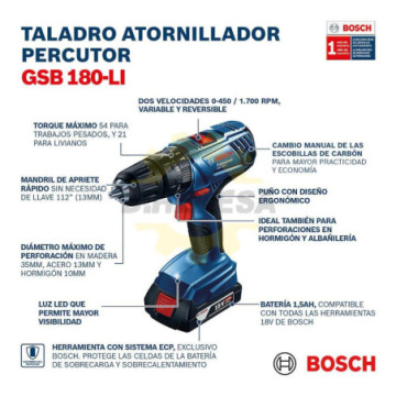 06019G52G2 Rotomartillo GSB 180-LI + GDX 180 LI